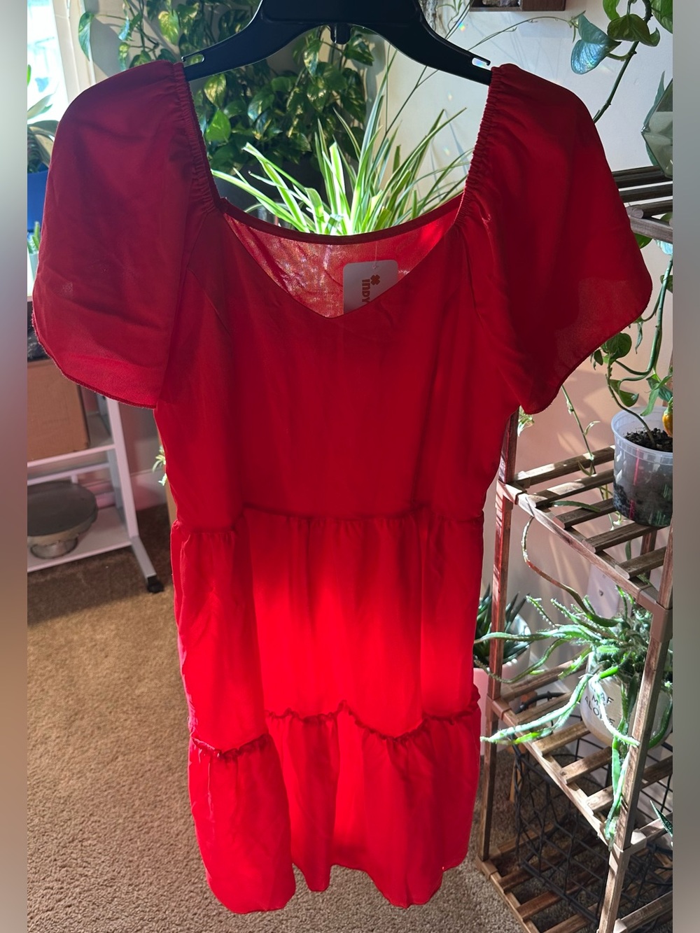 SHEIN Red Backless Tiered Flowy Sleeve Dress